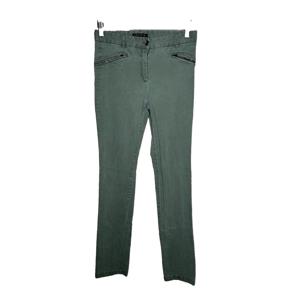 Theory Womens Size 6 Sage Olive Green Zipper Pocket Utility Skinny Fit Pants